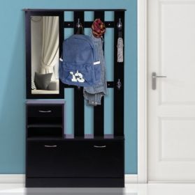 Three In One Combination Model Gate Cabinet With Shoe CabinetHang Shelf Mirror,Black (Option: Matte Black)