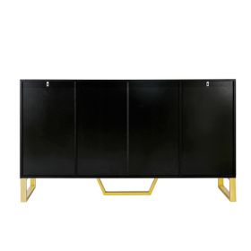 Modern Sideboard With Four Doors, Metal Handles And Legs, And Adjustable Shelf Kitchen Cabinets (Color: Black)