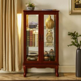 Curio Cabinet Lighted Curio Diapaly Cabinet With Adjustable Shelves And Mirrored Back Panel, Tempered Glass Doors (Option: Cherry)